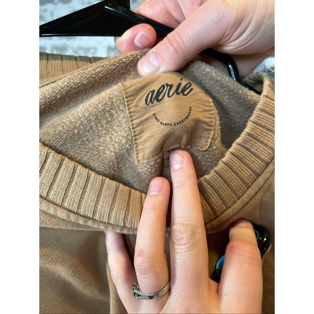 Aerie | women tan crewneck pullover long sleeve - Picture 2 of 8